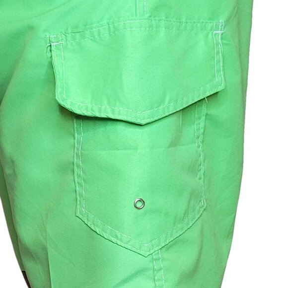 Men Swim Shorts, Swimming Trunks, 3 Pocket Cargo Swimwear, Lime Green - Picture 7 of 7